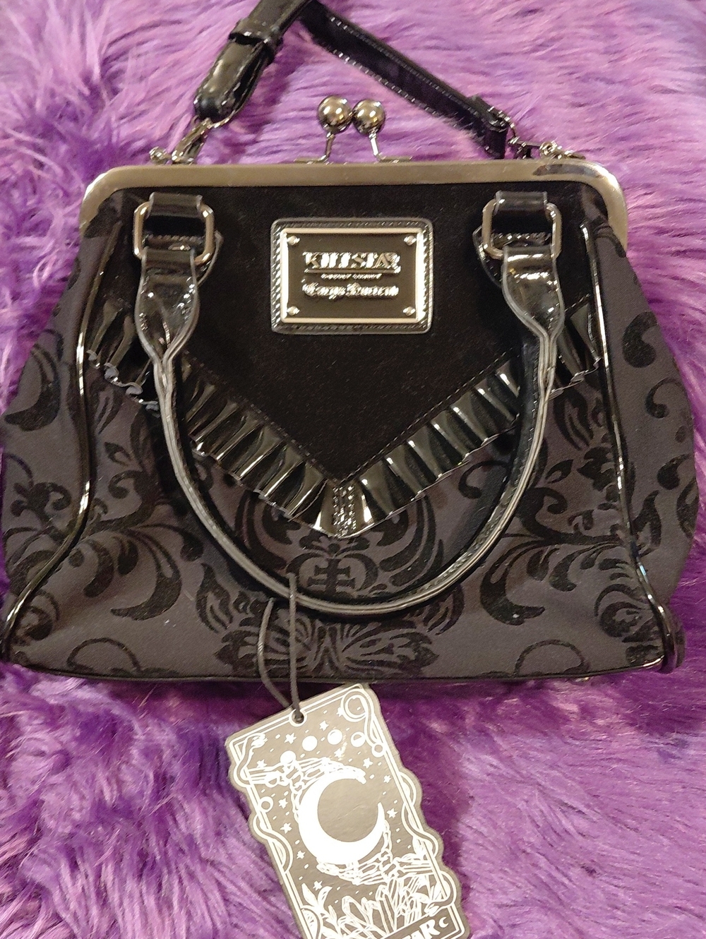Killstar Black Velvet & Patent Gothic Satchel - Picture 12 of 15